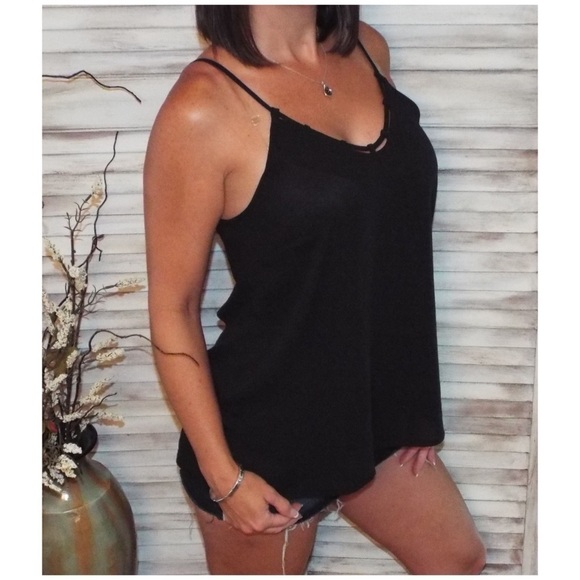 Ladder Design Chiffon Tank Black 1318 - Picture 4 of 5